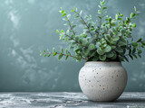 Eucalyptus Branches in a Modern Concrete Pot on Textured Background