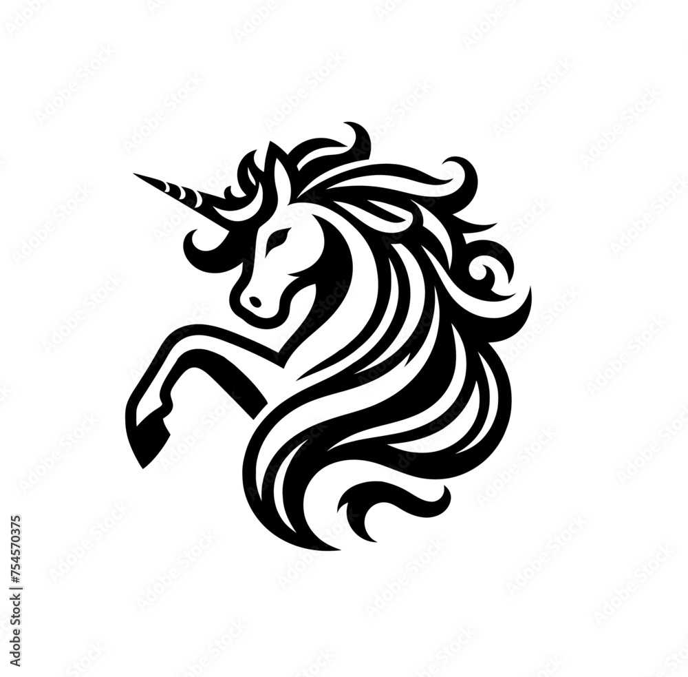 Fantasy unicorn monochrome vector illustration Fantasy unicorn monochrome vector illustration