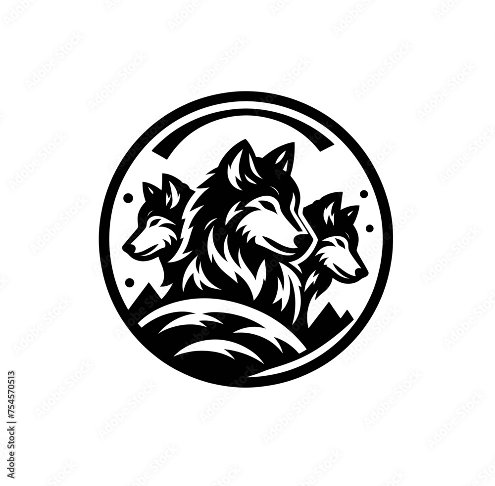 Wild wolf pack in nature isolated monochrome vector illustration Wild wolf pack in nature isolated monochrome vector illustration