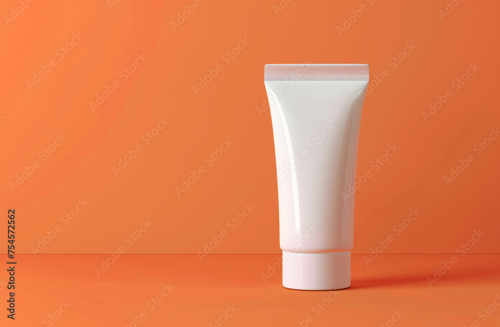 Photo of A tube of cream on an orange background, mockup template for branding presentation. Generative ai Photo of A tube of cream on an orange background, mockup template for branding presentation. Generative ai