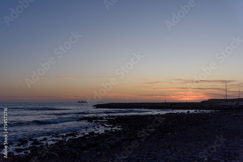 Evening seascape  sunset over the sea horizon  panoramic view