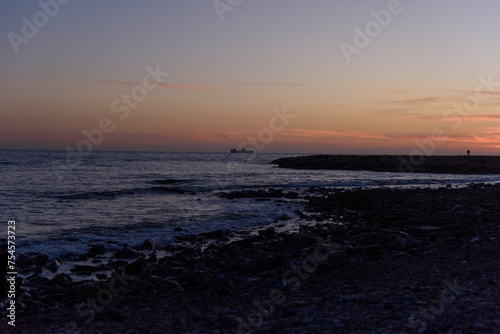 Fototapeta Naklejka Na Ścianę i Meble -  Evening seascape, sunset over the sea horizon, panoramic view