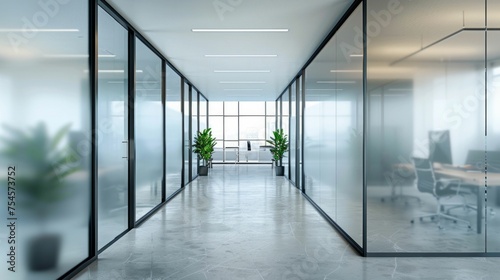 Modern Office Space with Glass Partitions. Generative ai