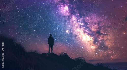 a person whispering to the cosmos, in the middle of the night. energy, mind control. nature and astrology. questions that the stars will answer.