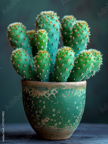 Cactus in a pot on a dark background. Selective focus.