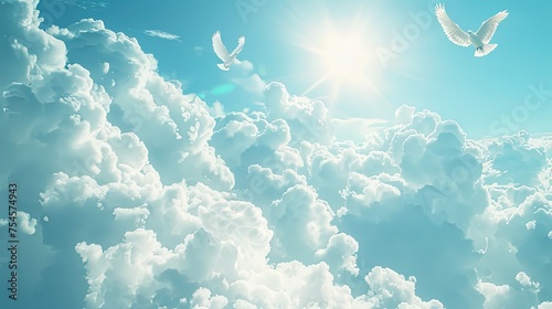 sky funeral background with white dove copy space for text  photo