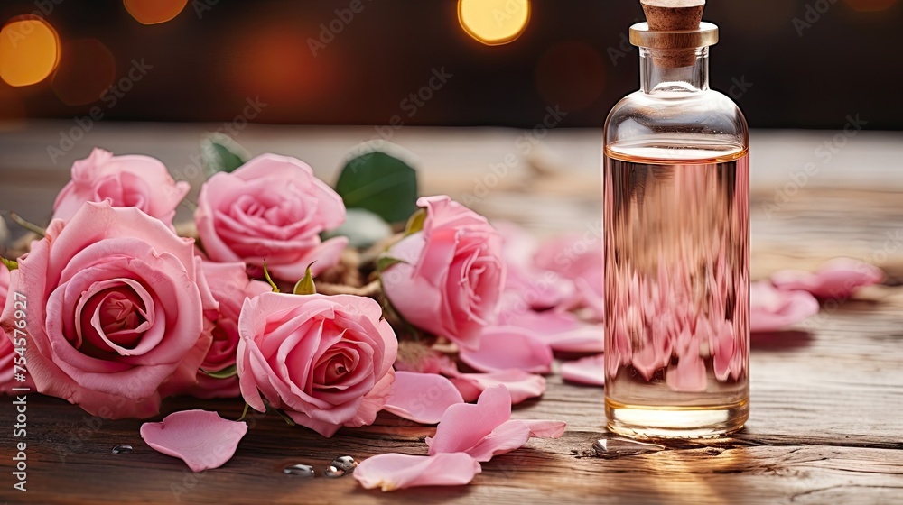 bottle with rose essense bottle with rose essense