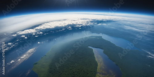 Realistic Earth From Space Close Up Atmosphere Amazon Rain Forests Rivers Clouds and Ocean