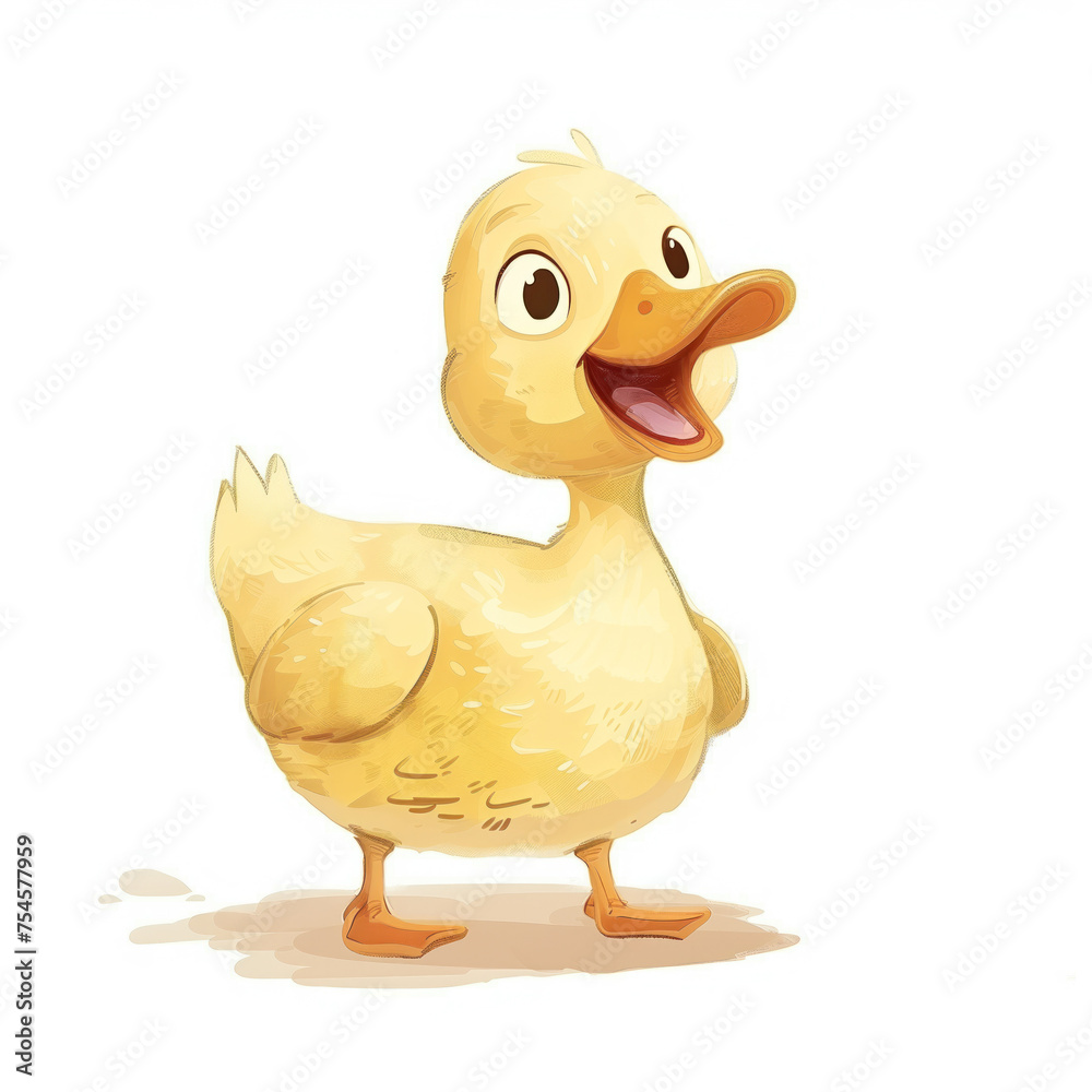 Cute Funny Cartoon Duck, Illustration for Children Book, Generative AI