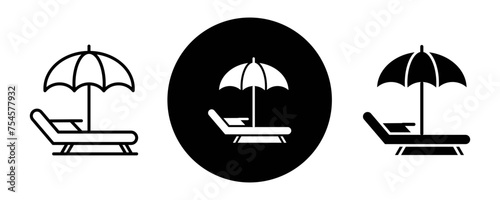 Sunbed outline icon collection or set. Sunbed Thin vector line art