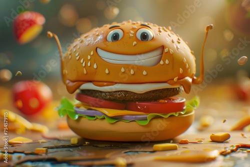 Cute burger with funny face