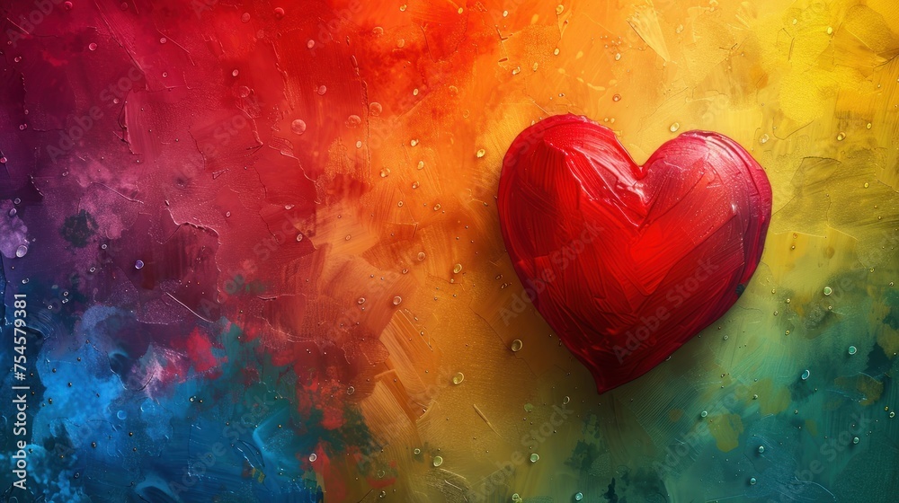 A heart painted on a colorful background. The heart is red and he is made of paint. International Day Against Homophobia, Transphobia and Biphobia A heart painted on a colorful background. The heart is red and he is made of paint. International Day Against Homophobia, Transphobia and Biphobia
