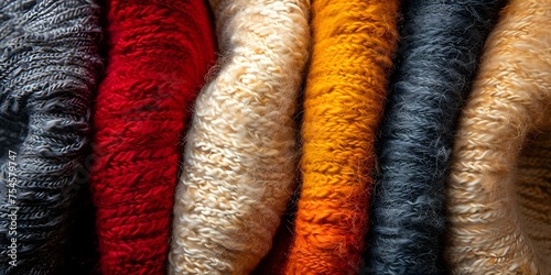Comparing Different Wool Textures: Types and Colors. Concept Wool Types, Wool Colors, Texture Comparison, Textile Varieties photo