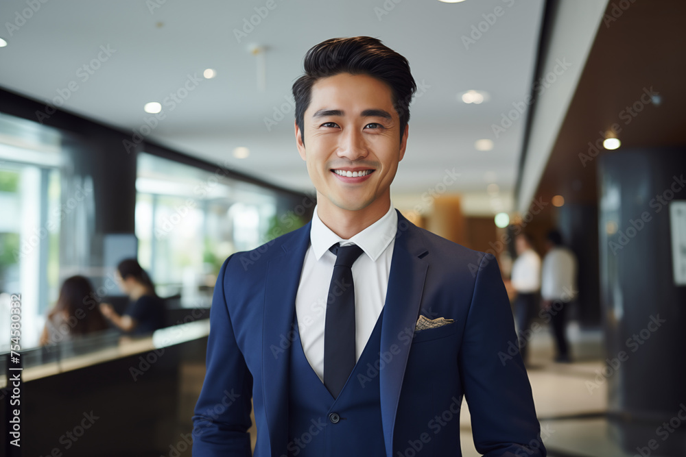 Smiling asian businessman in suit. Man in work clothes. Rich man. Business boss. Boss of a start-up. Asian man. Chinese man. Japanese man. AI.
Smiling asian businessman in suit. Man in work clothes. Rich man. Business boss. Boss of a start-up. Asian man. Chinese man. Japanese man. AI.