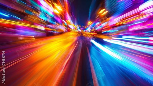 Colorful, blurry background of abstract speed lighting at night in motion