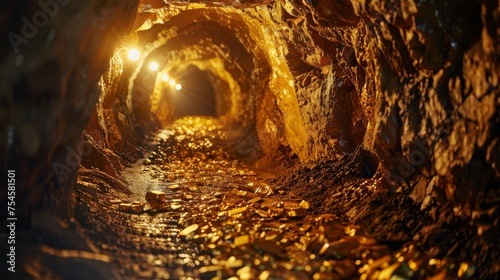 Gold mining in a tunnel represents hard work, success, and discovery
