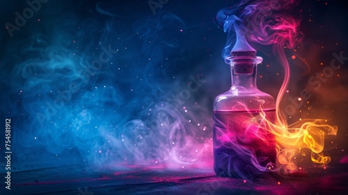 Colorful Smoke Rising From Magic Bottle