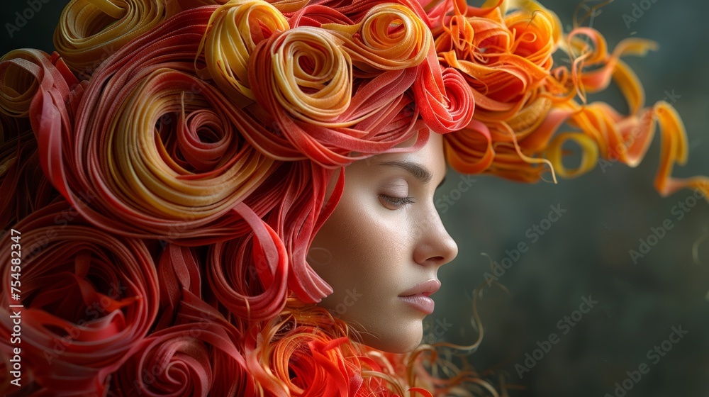 Woman with Artistic Pasta Hair Design