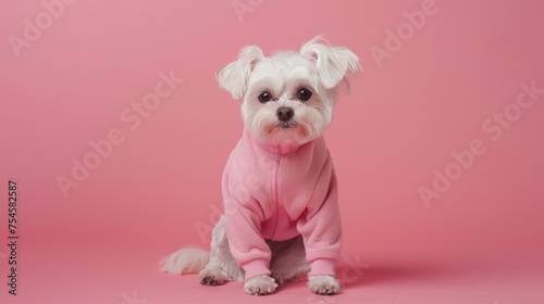 Small White Dog Wearing Pink Sweater