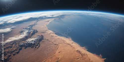 Realistic Earth From Space Close Up Atmosphere Vast Sahara Desert Clouds and Ocean