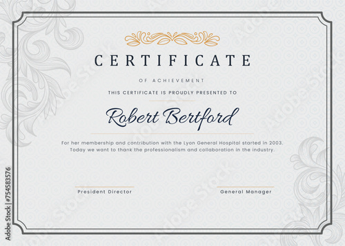 premium certificate for achievement in gray and gold colors