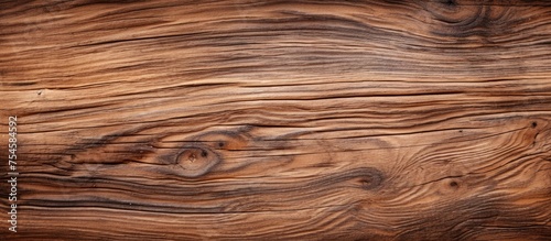 Detailed close up view of a natural wood grained surface, showcasing the intricate patterns and textures of the brown wood.