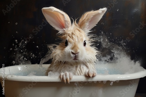 Cute Easter Bunny Taking a Bath © JJAVA