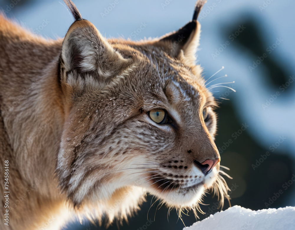 The snow lynx, (Lynx canadensis), is a carnivorous mammal widespread in the northern forests of North America, Europe and Asia The snow lynx, (Lynx canadensis), is a carnivorous mammal widespread in the northern forests of North America, Europe and Asia