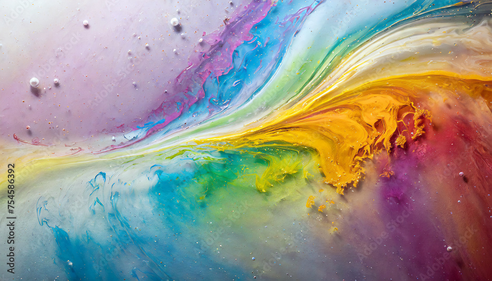 colorful fluid paints with translucent layers and shadows suggesting movement, flow