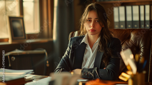 Stressed Professional Woman in Suit at Work