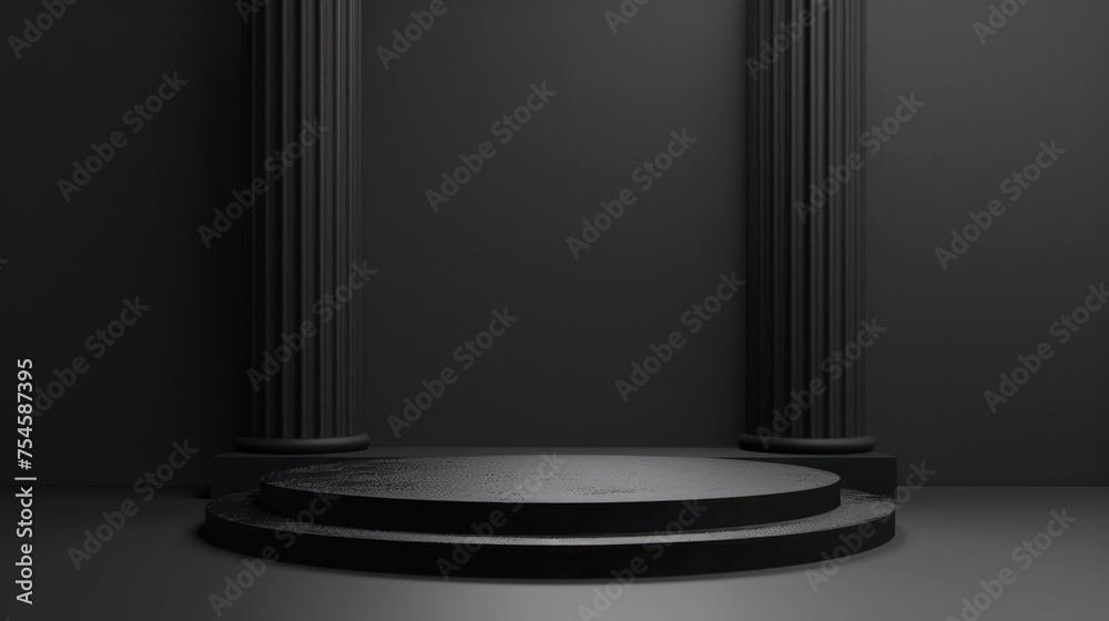 A sleek, modern, and minimalist empty podium positioned against a black backdrop for product display A sleek, modern, and minimalist empty podium positioned against a black backdrop for product display