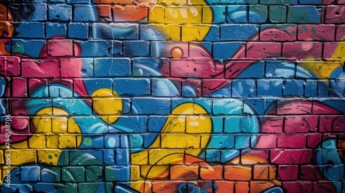 Vibrant graffiti adorning a brick wall.