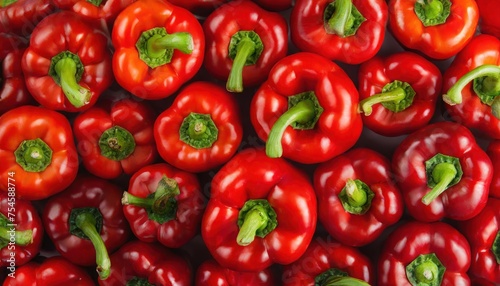 high quality photo . Full frame view from above abundance of vibrant shiny red bell peppers © blackdiamond67