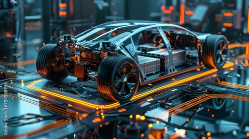 The intricate process of charging electric motor batteries is depicted, highlighting the technical aspects of electric vehicle maintenance