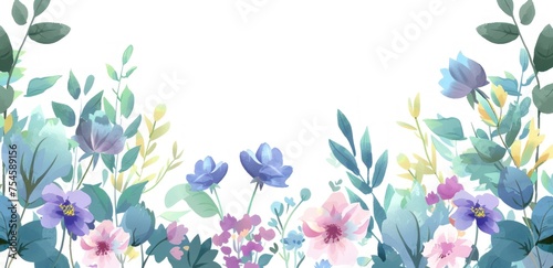 Green and purple watercolor floral isolated copy space on white background. AI generated image #754589156