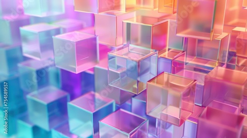 Abstract rendering 3d of colorful background with transparent cubes, AI generated image