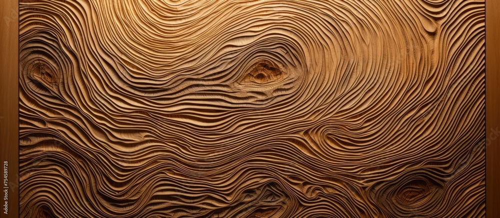 A detailed view of a modern wood paneled door design, featuring intricate patterns and textures. The door is laminated and integrates seamlessly with the background wallpaper. A detailed view of a modern wood paneled door design, featuring intricate patterns and textures. The door is laminated and integrates seamlessly with the background wallpaper.