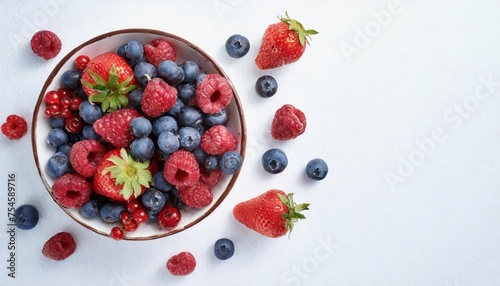 Still life with berries on white background; copy space; place for text