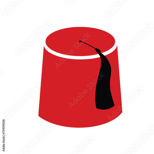 Vector red silhouette Turkish hat fez isolated element, Turkish and traditional symbols. 