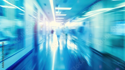 A futuristic medical background with blurred imagery and a blue color scheme. photo