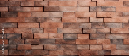 A close-up view of a brown brick wall constructed with individual bricks  showcasing a textured and durable ceramic tile pattern.