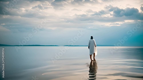 Jesus Walking on Water Generative AI photo