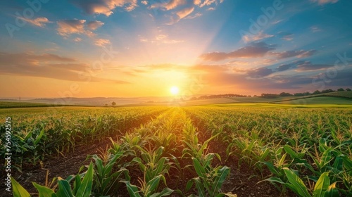 corn field or maize field at agriculture farm in the morning sunrise