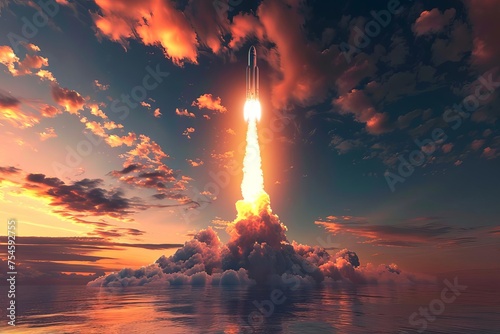 3d concept of a rocket launch symbolizing innovation Startup growth And the exploration of new frontiers in business and technology
