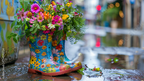 flowers in a shoes vase