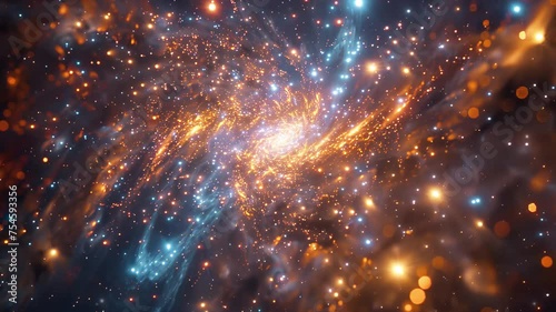 Beautiful travel in deep space among stars and nebulas. Spiral space galaxy cosmos background. 