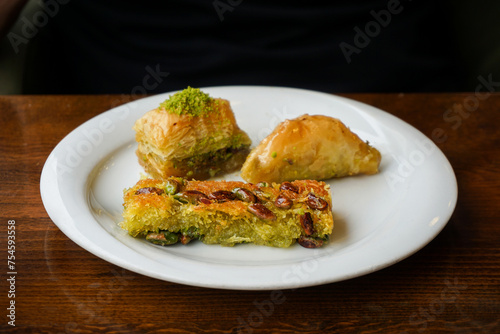 baklava, şöbiyet, kadayif in a plate
