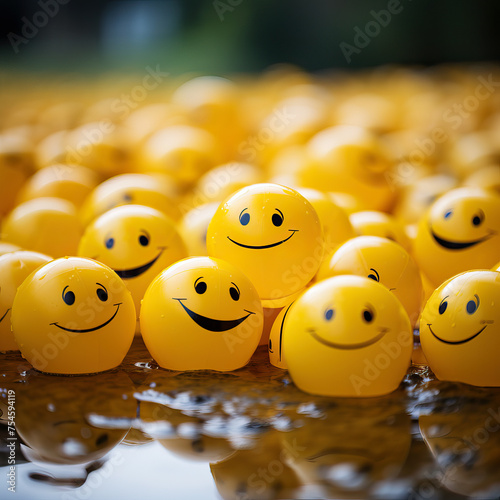 Hundreds of smiley-faced balls create a sea of happiness