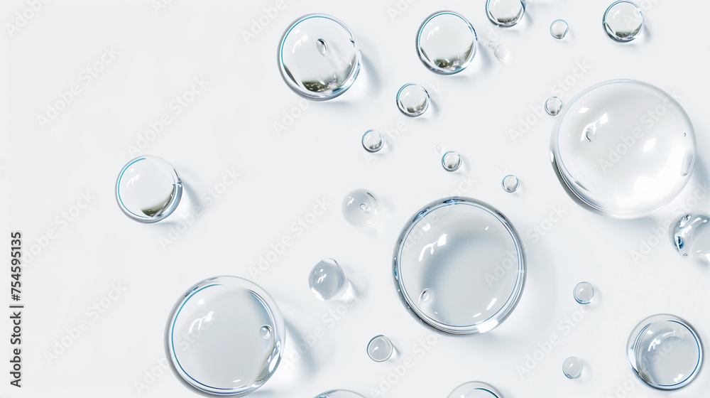 Hyaluronic acid drops on white background. Moisturizing and hydrating backdrop. Hyaluronic acid drops on white background. Moisturizing and hydrating backdrop.