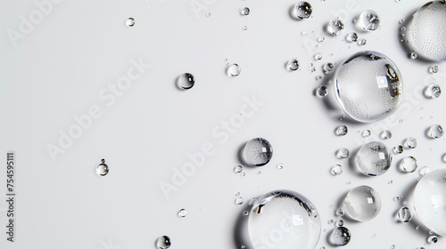 Hyaluronic acid drops on white background. Moisturizing and hydrating backdrop.